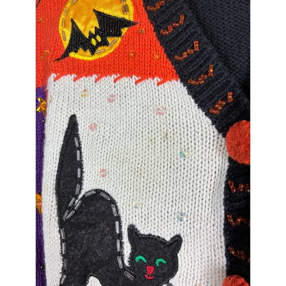 Vintage Halloween Sweater Vest Medium Black Orange Patchwork Beaded Witch - Picture 5 of 10